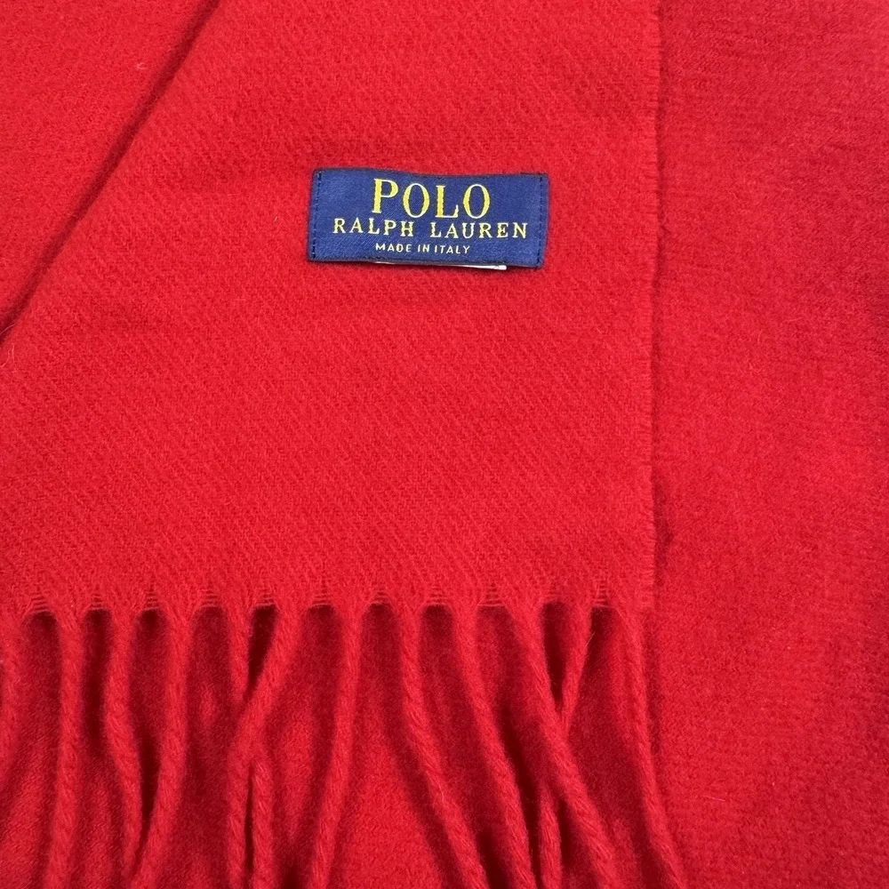 POLO RALPH LAUREN Signature Italian Wool Red Scarf with Pony - Picture 4 of 9